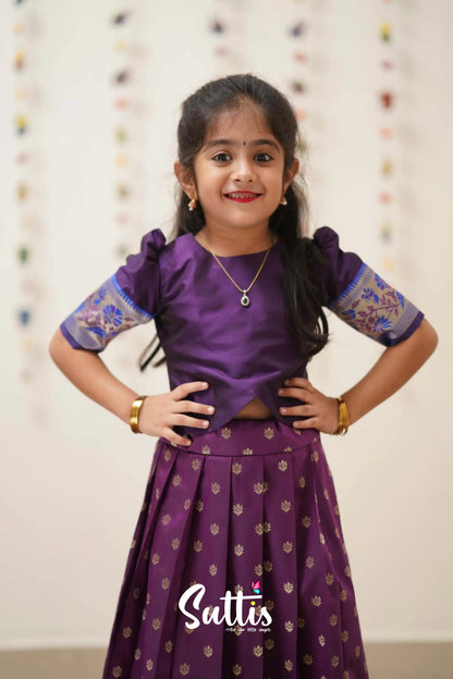 Padmakshi - Purple And Violet Art Silk Pavadai Top Kids-Suttis