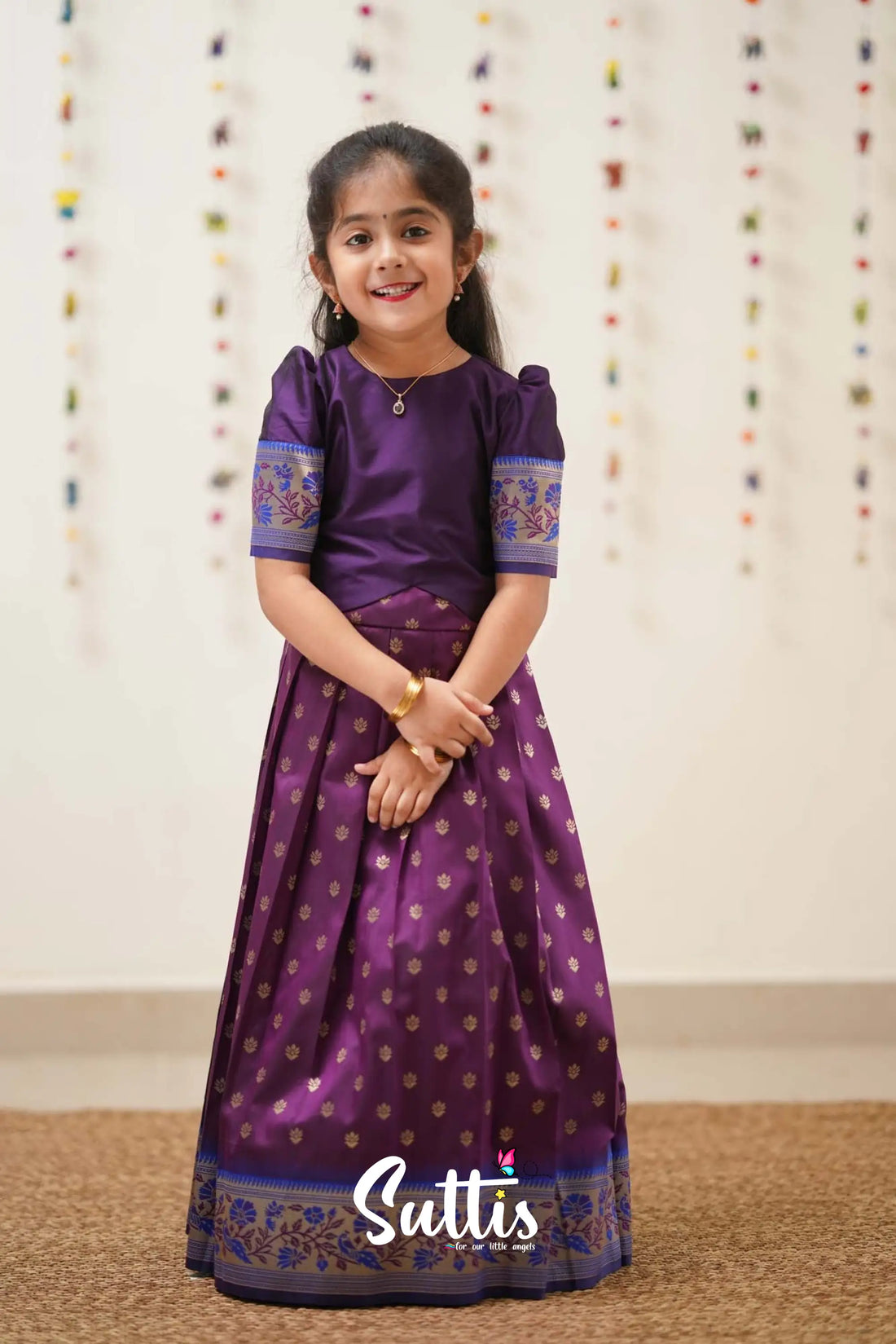 Padmakshi - Purple And Violet Art Silk Pavadai Top Kids-Suttis
