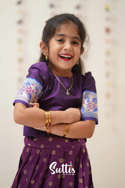 Padmakshi - Purple And Violet Art Silk Pavadai Top Kids-Suttis