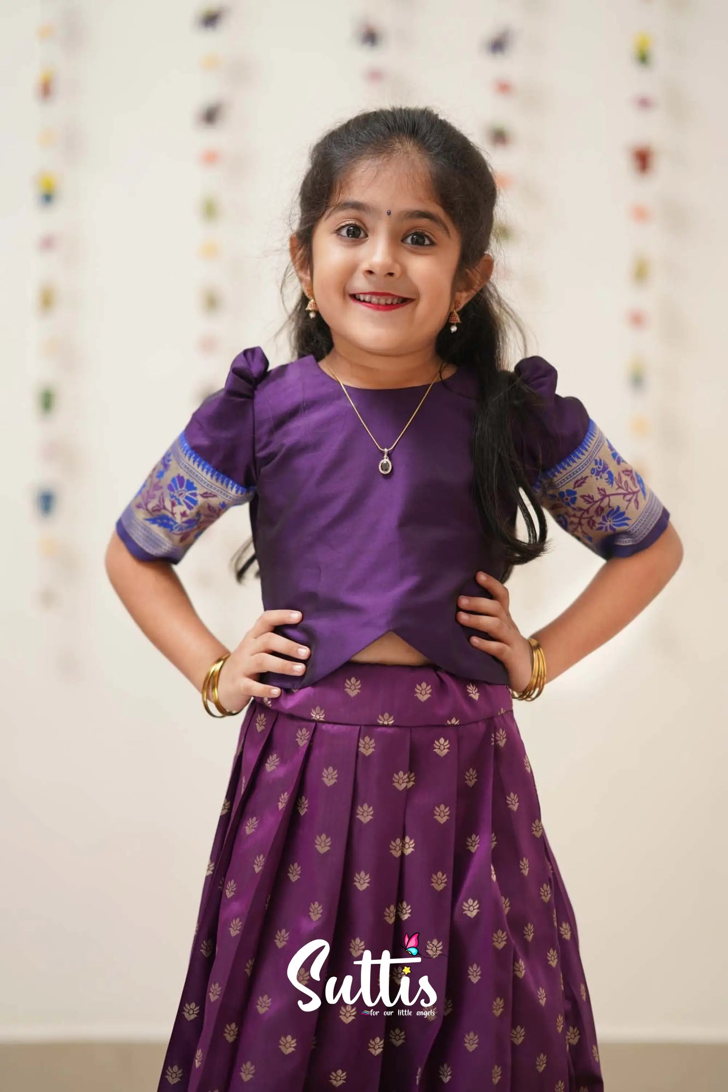 Padmakshi - Purple And Violet Art Silk Pavadai Top Kids-Suttis