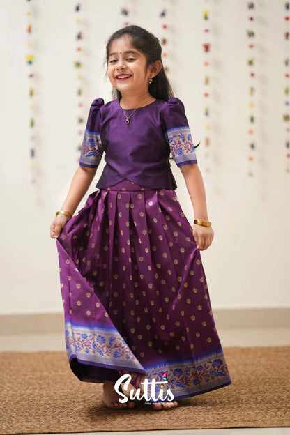 Padmakshi - Purple And Violet Art Silk Pavadai Top Kids-Suttis