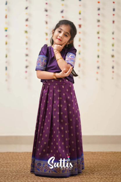 Padmakshi - Purple And Violet Art Silk Pavadai Top Kids-Suttis