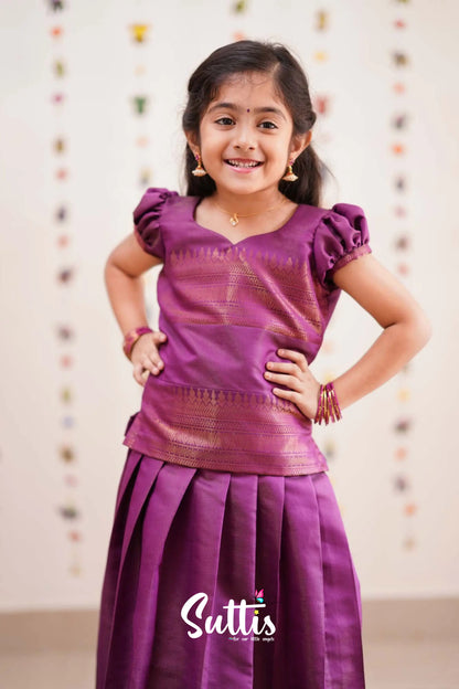 Padmakshi - Purplish Magenta Semi Silk Pavadai Sattai Kids-Suttis