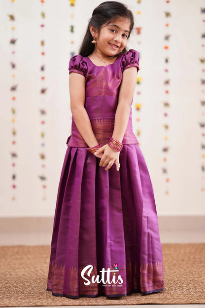 Padmakshi - Purplish Magenta Semi Silk Pavadai Sattai Kids-Suttis