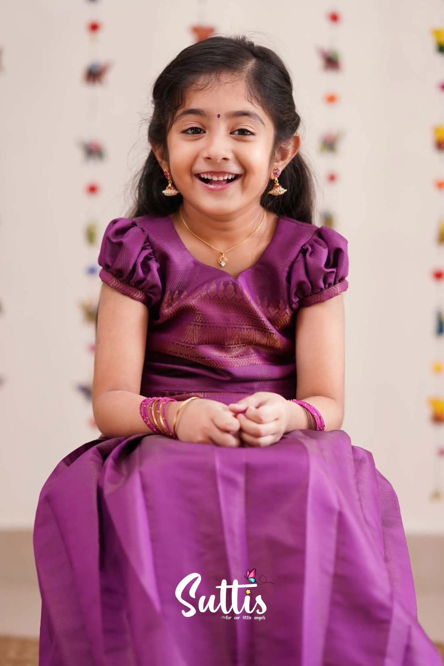 Padmakshi - Purplish Magenta Semi Silk Pavadai Sattai Kids-Suttis