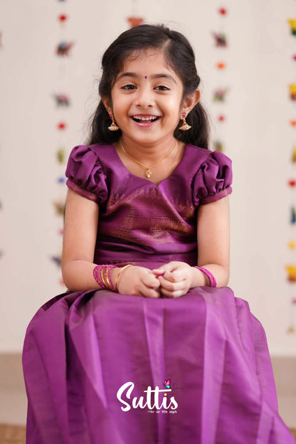 Padmakshi - Purplish Magenta Semi Silk Pavadai Sattai Kids-Suttis