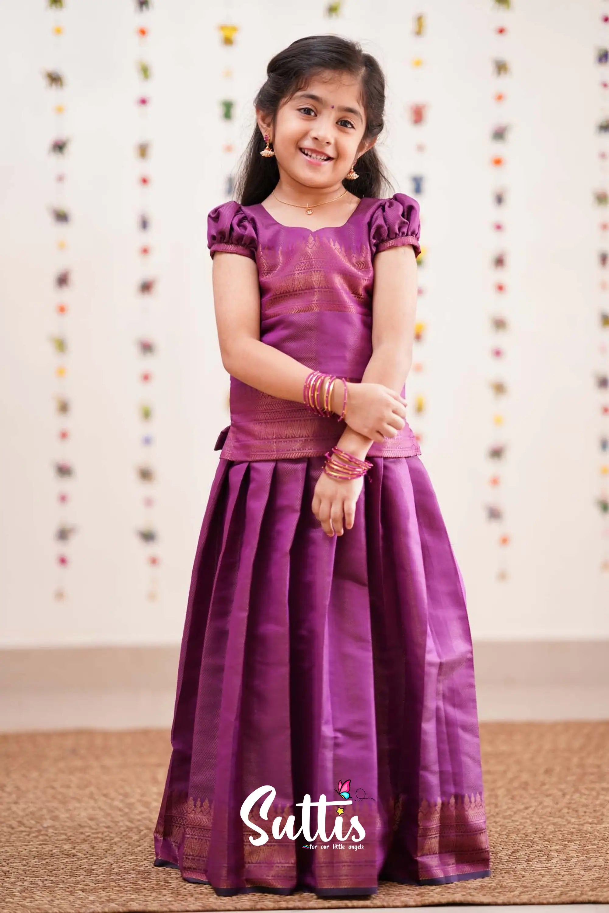 Padmakshi - Purplish Magenta Semi Silk Pavadai Sattai Kids-Suttis