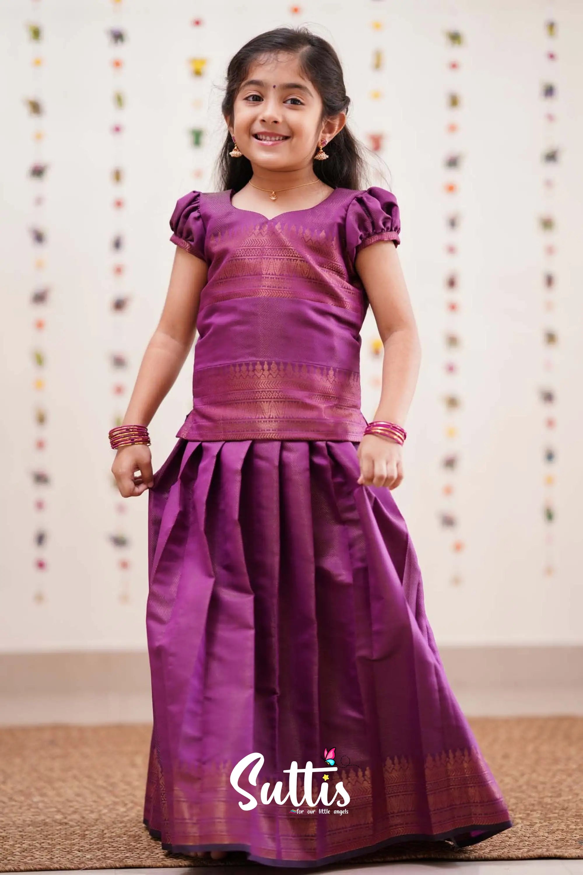 Padmakshi - Purplish Magenta Semi Silk Pavadai Sattai Kids-Suttis