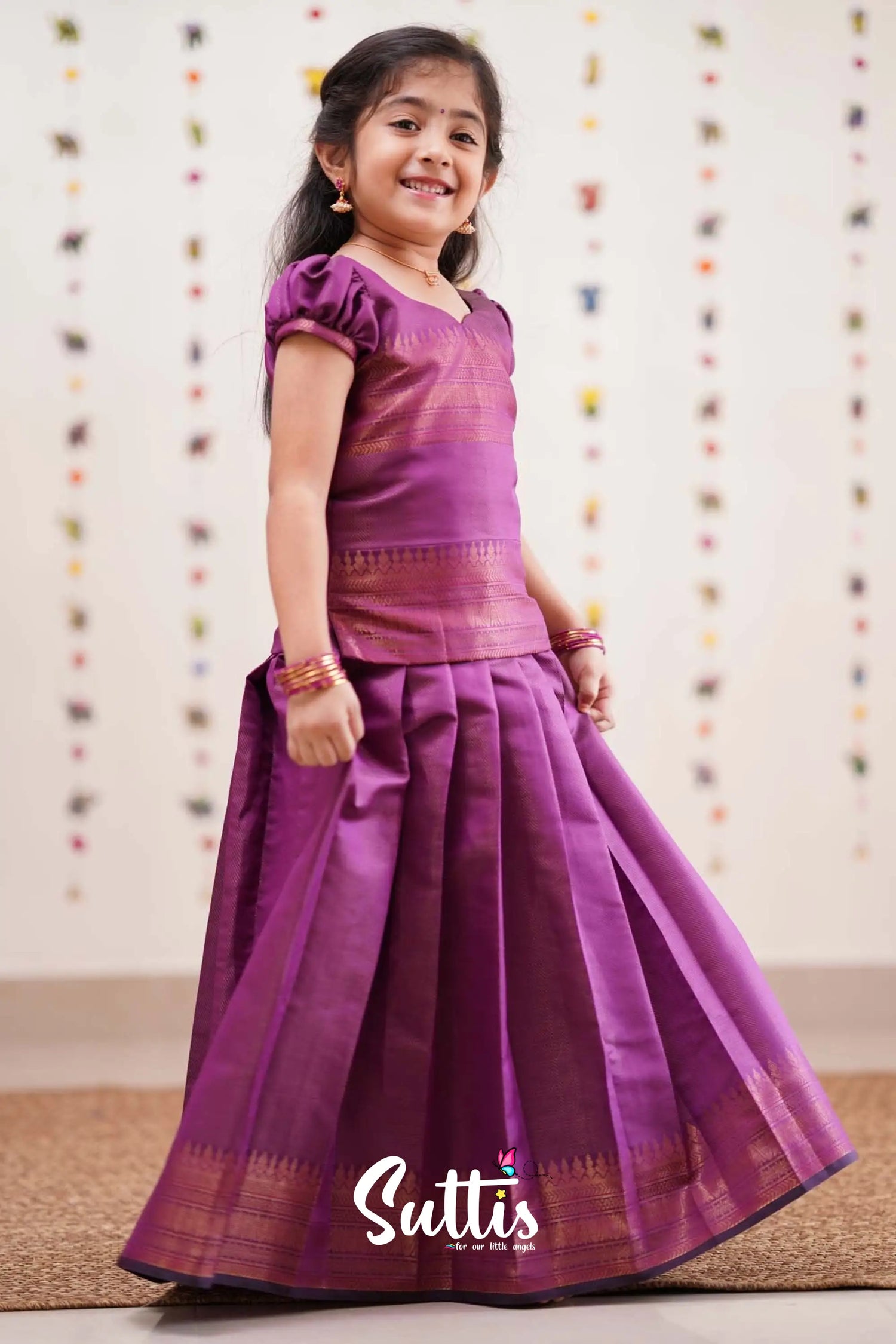 Padmakshi - Purplish Magenta Semi Silk Pavadai Sattai Kids-Suttis