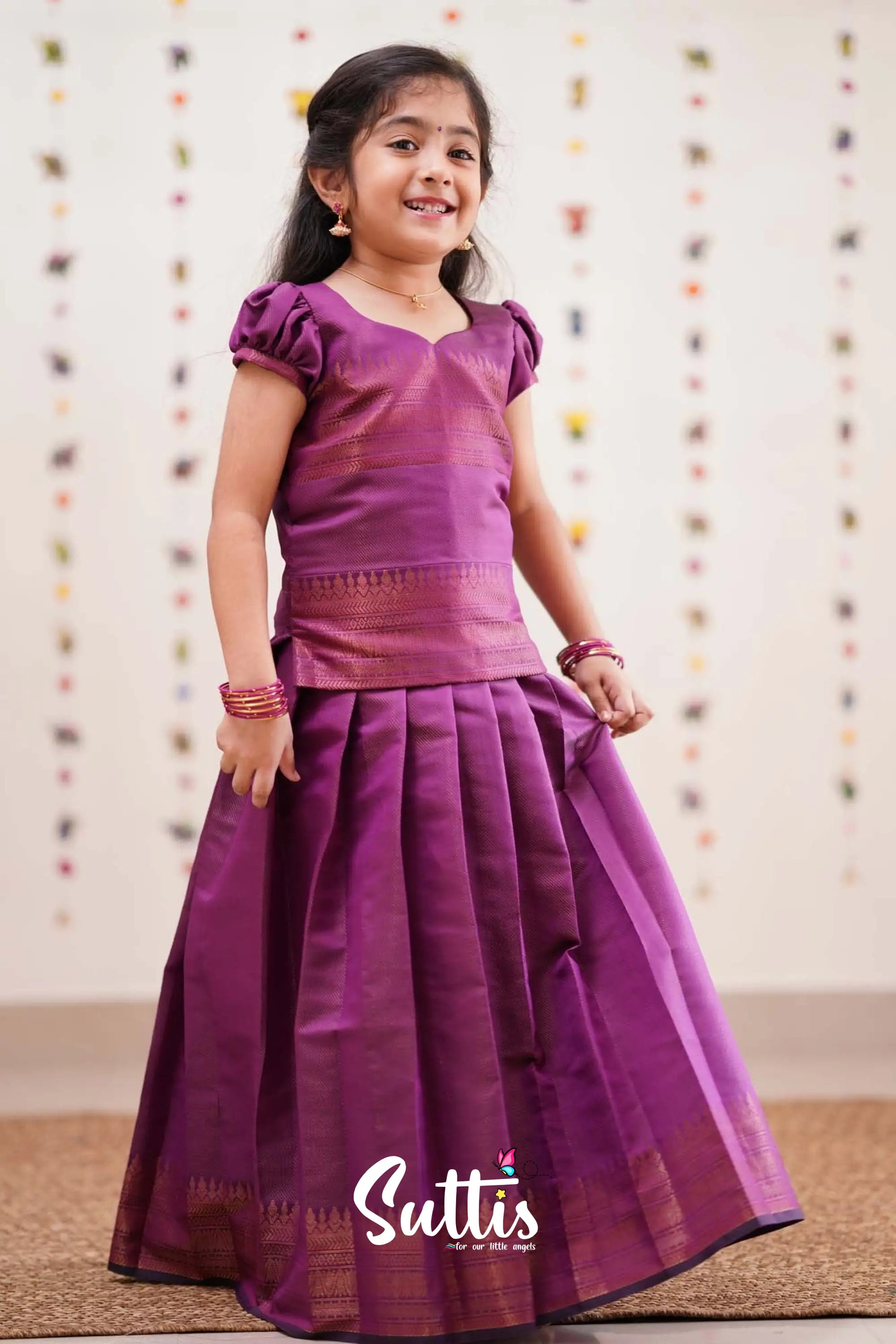 Padmakshi - Purplish Magenta Semi Silk Pavadai Sattai Kids-Suttis