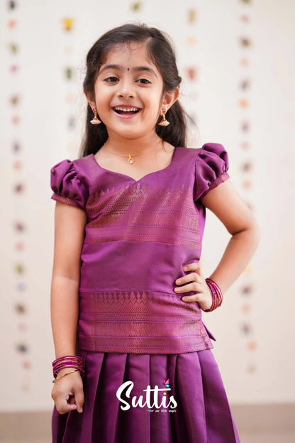 Padmakshi - Purplish Magenta Semi Silk Pavadai Sattai Kids-Suttis