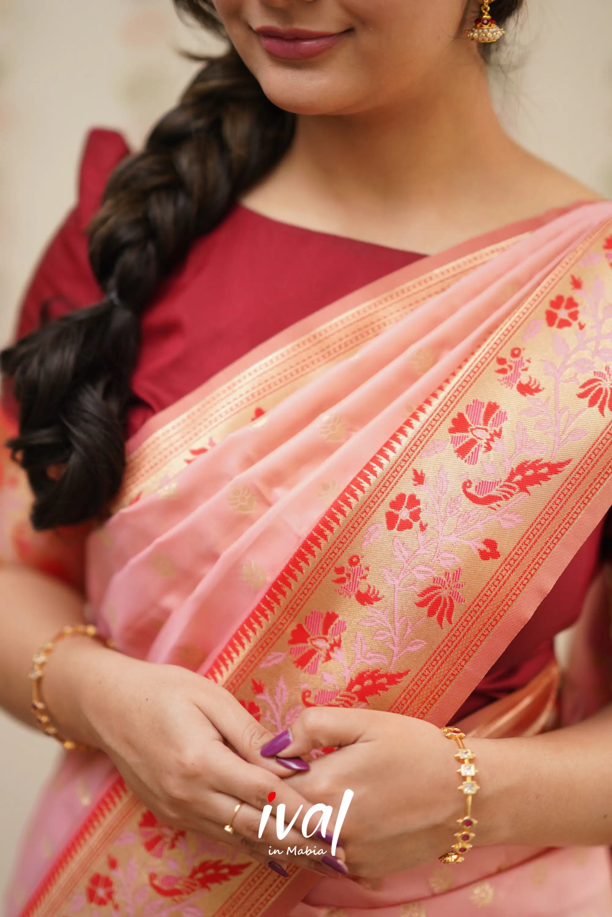 Padmakshi - Red And Pink Paithani Art Silk Halfsaree Half Sarees