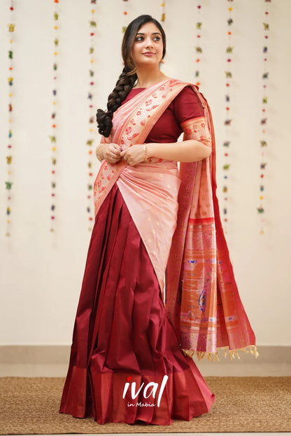 Padmakshi - Red And Pink Paithani Art Silk Halfsaree Half Sarees