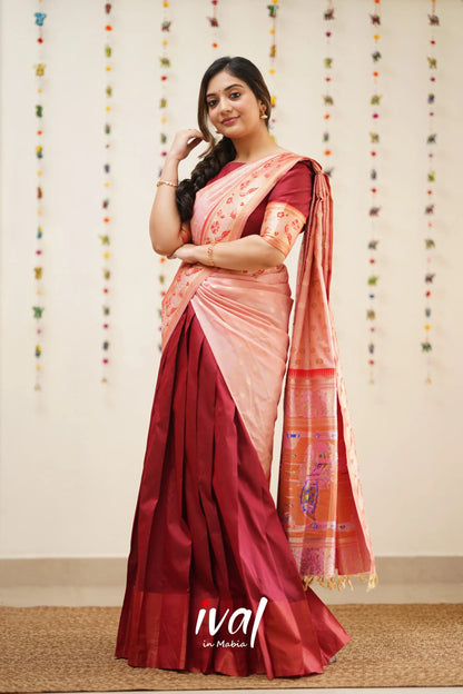 Padmakshi - Red And Pink Paithani Art Silk Halfsaree Half Sarees