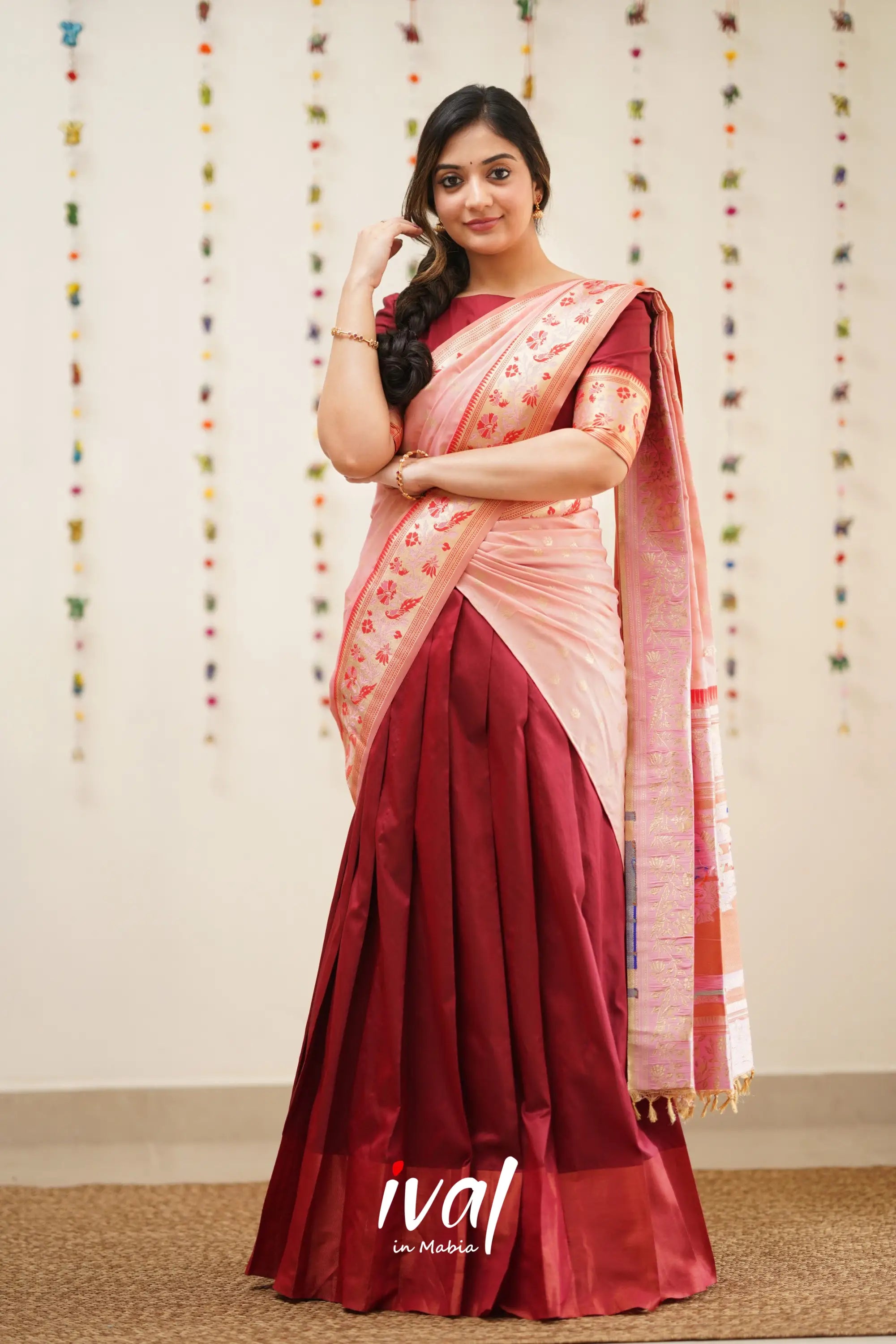 Padmakshi - Red And Pink Paithani Art Silk Halfsaree Half Sarees