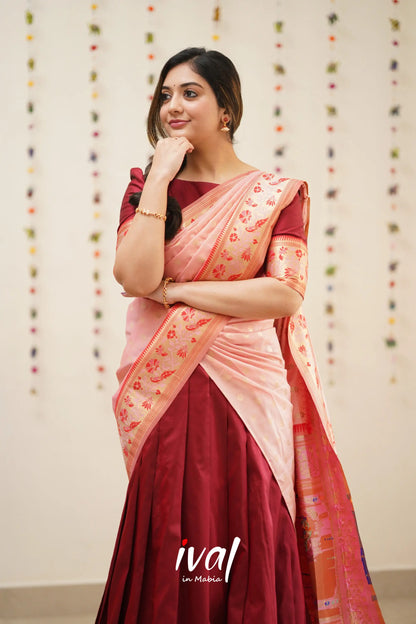 Padmakshi - Red And Pink Paithani Art Silk Halfsaree Half Sarees