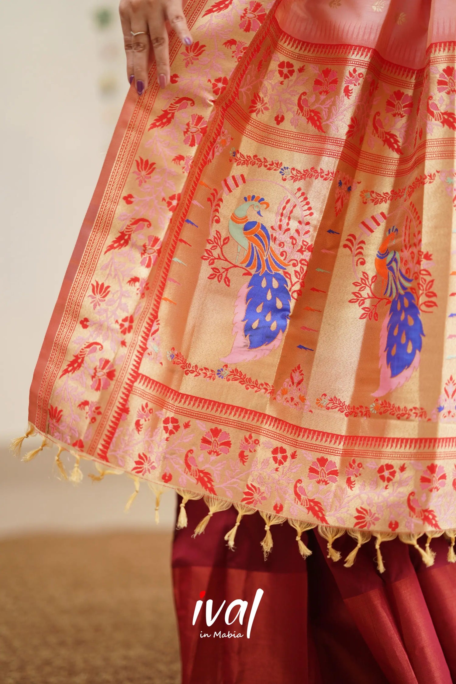 Padmakshi - Red And Pink Paithani Art Silk Halfsaree Half Sarees