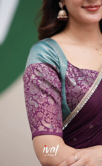 Padmakshi Teal Blue and Dark Purplish Wine Blended Silk Halfsaree Half Sarees
