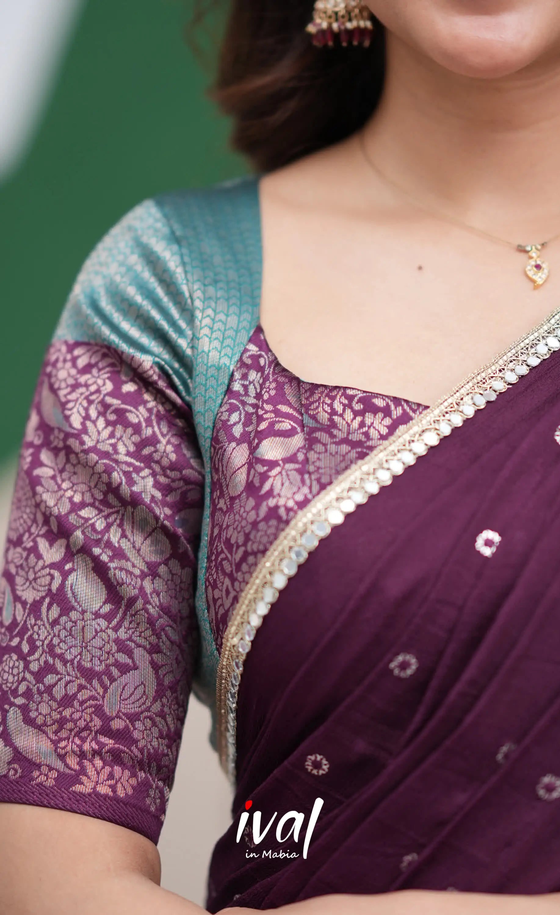 Padmakshi Teal Blue and Dark Purplish Wine Blended Silk Halfsaree Half Sarees