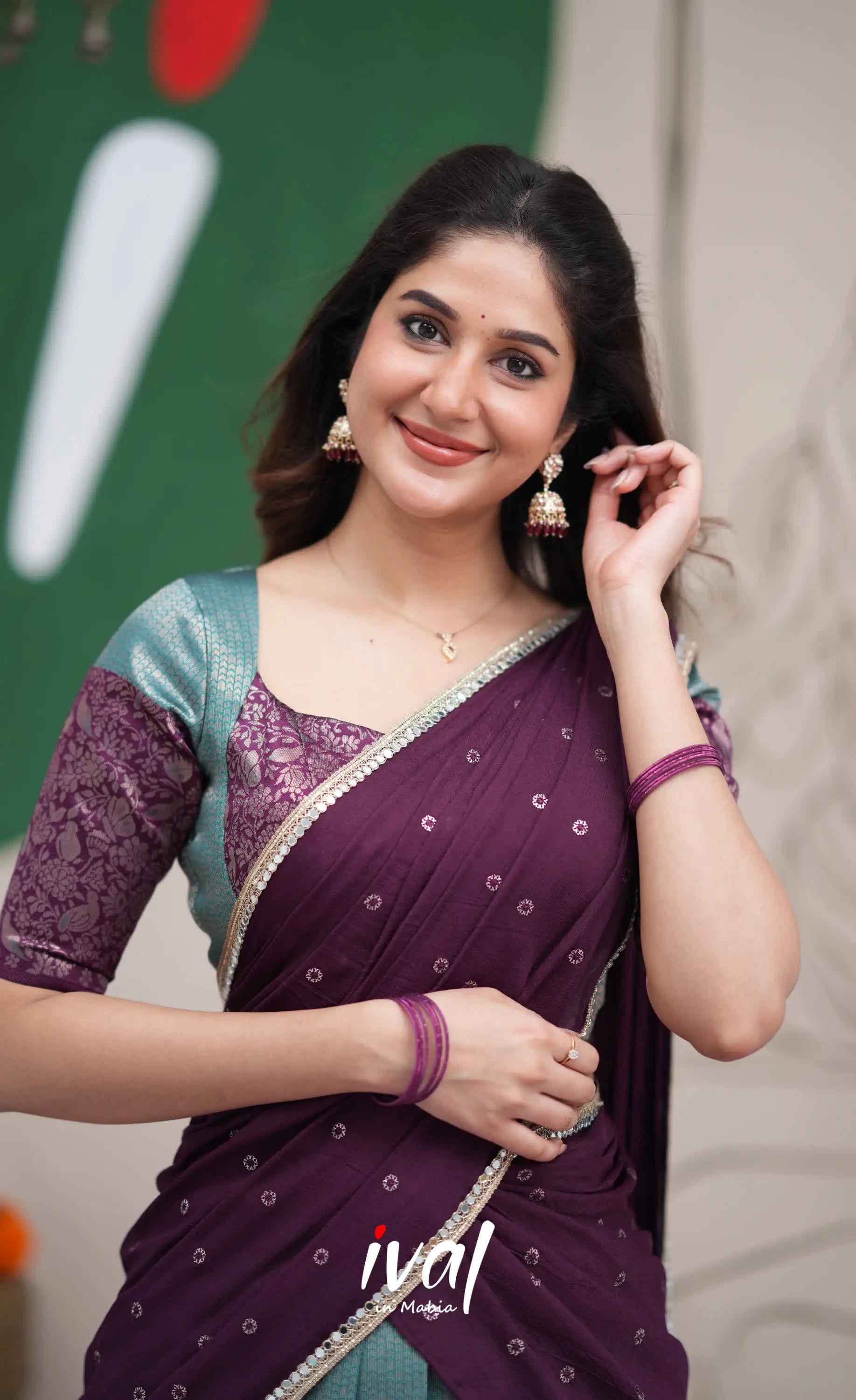 Padmakshi Teal Blue and Dark Purplish Wine Blended Silk Halfsaree Half Sarees