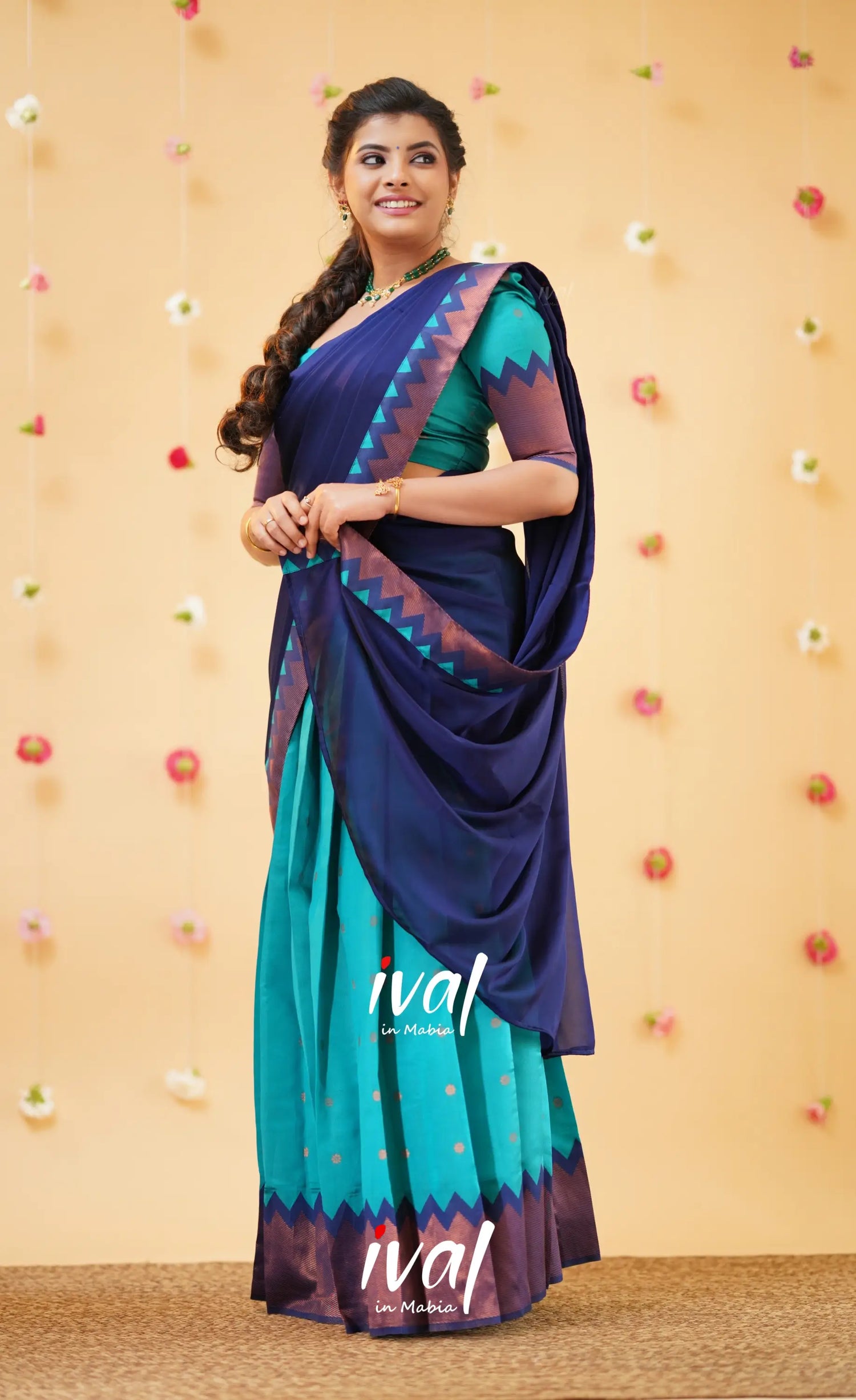 Padmakshi Teal Blue and Royal Blue Blended Silk Halfsaree - Half Sarees
