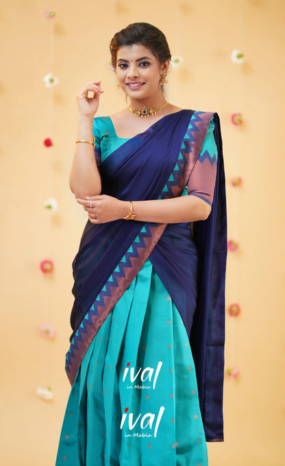 Padmakshi Teal Blue and Royal Blue Blended Silk Halfsaree - Half Sarees