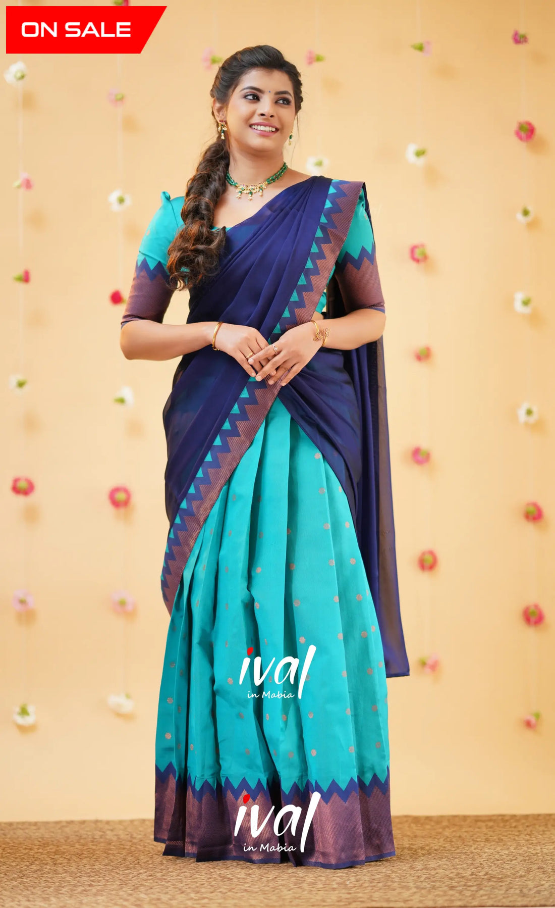 Padmakshi Teal Blue and Royal Blue Blended Silk Halfsaree - Half Sarees