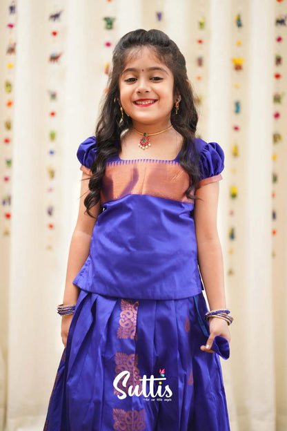 Padmakshi - Violet Blue Semi Silk Pavadai And Sattai Kids-Suttis