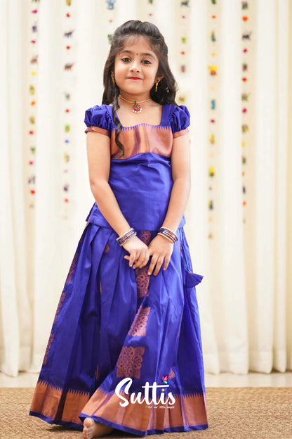 Padmakshi - Violet Blue Semi Silk Pavadai And Sattai Kids-Suttis