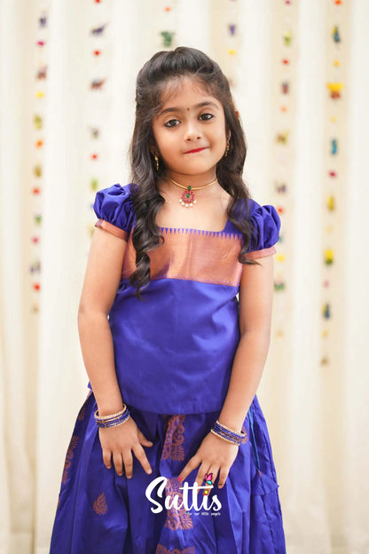 Padmakshi - Violet Blue Semi Silk Pavadai And Sattai Kids-Suttis