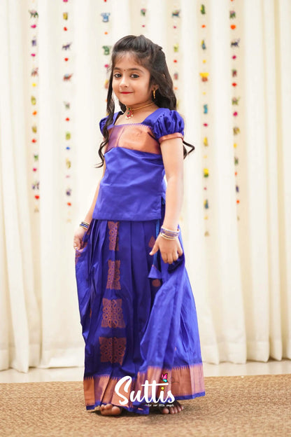 Padmakshi - Violet Blue Semi Silk Pavadai And Sattai Kids-Suttis