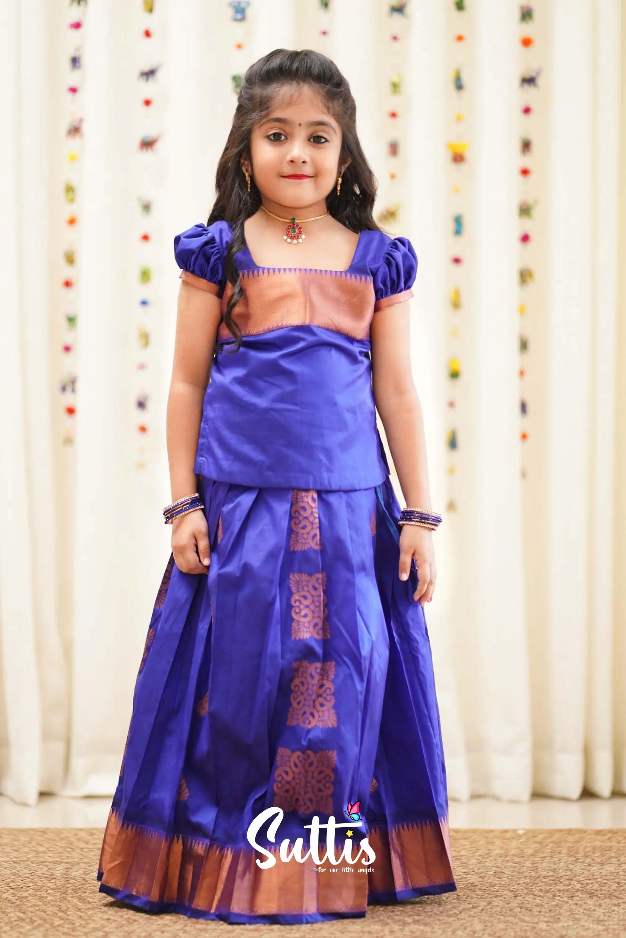 Padmakshi - Violet Blue Semi Silk Pavadai And Sattai Kids-Suttis