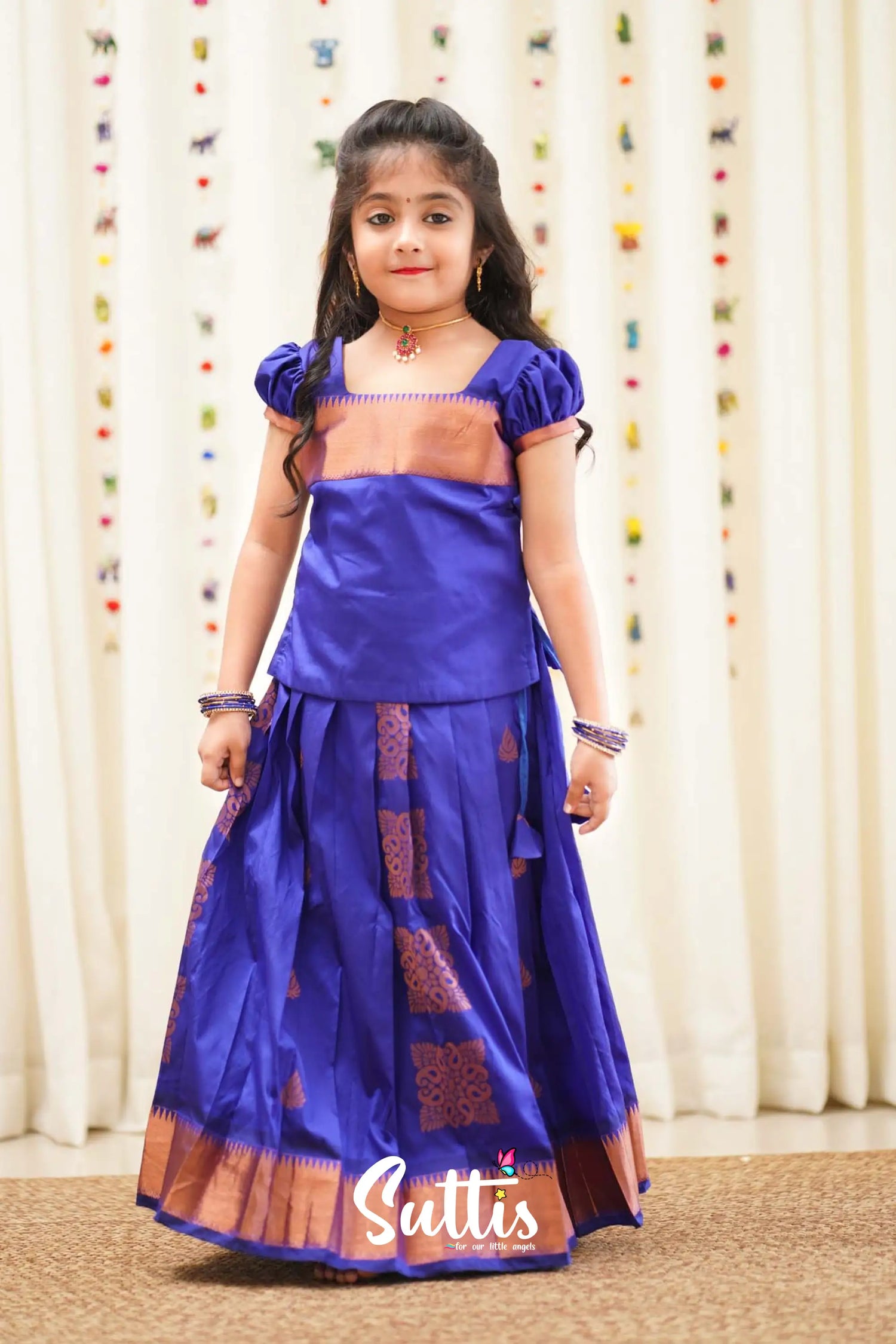 Padmakshi - Violet Blue Semi Silk Pavadai And Sattai Kids-Suttis