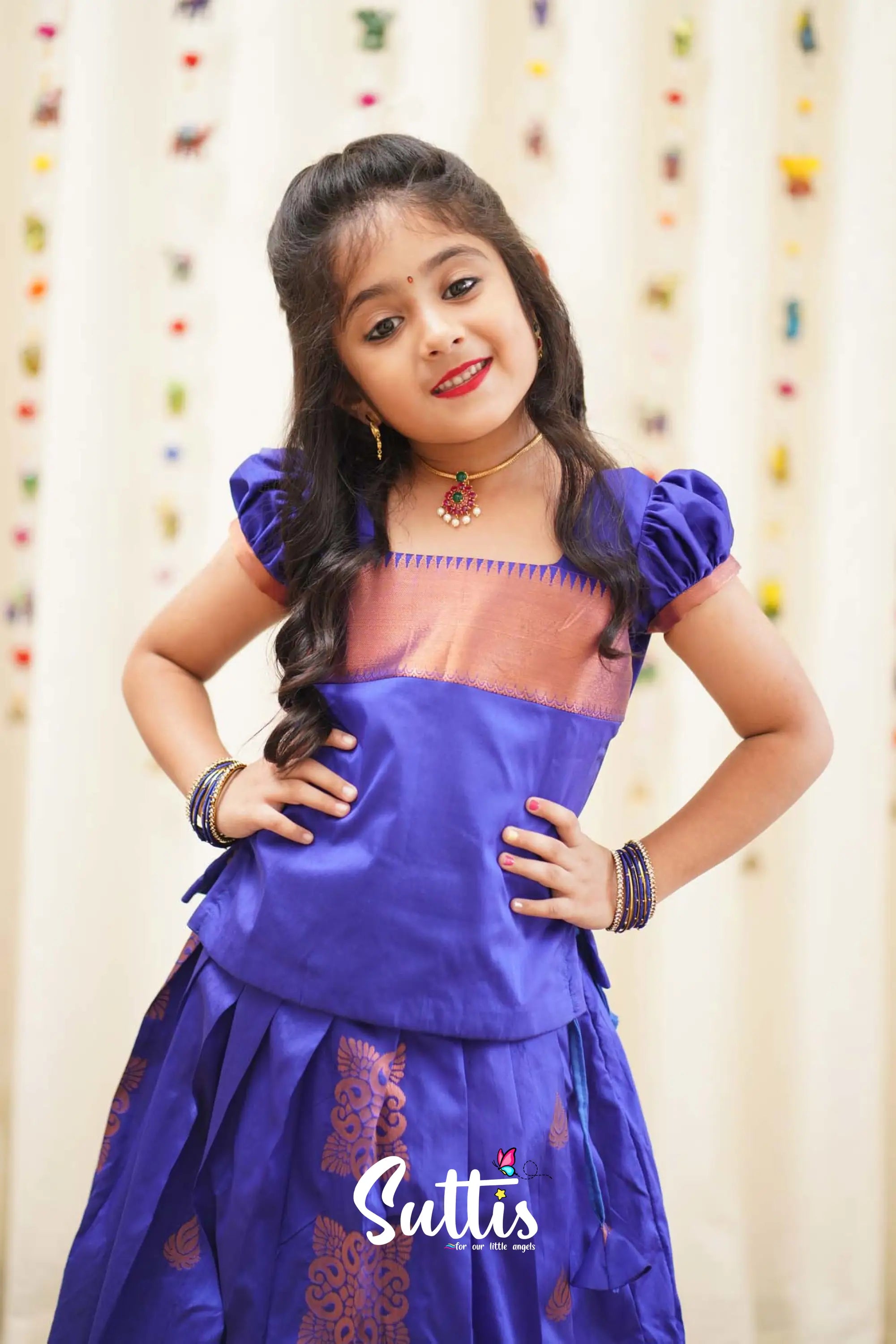 Padmakshi - Violet Blue Semi Silk Pavadai And Sattai Kids-Suttis