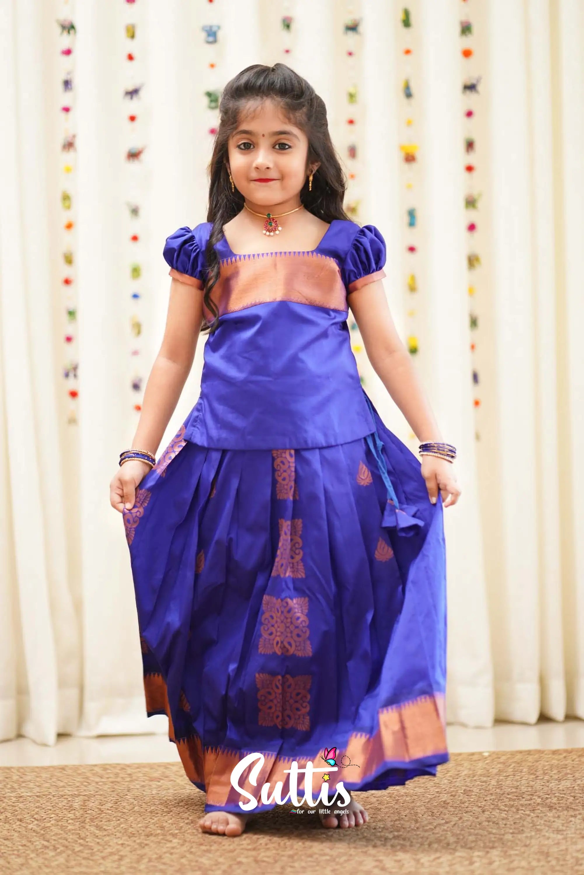 Padmakshi - Violet Blue Semi Silk Pavadai And Sattai Kids-Suttis