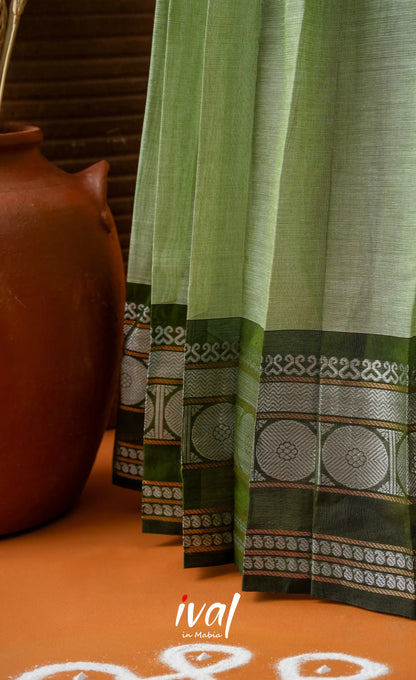 Pale Green with Dark Olive Green Semi-Stitched Cotton Halfsaree Half Sarees