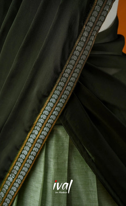 Pale Green with Dark Olive Green Semi-Stitched Cotton Halfsaree Half Sarees