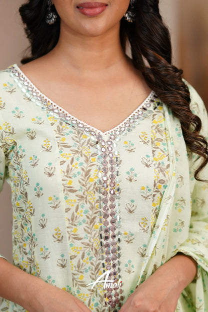 Pastel Green Cotton Anarkali Anarkalis