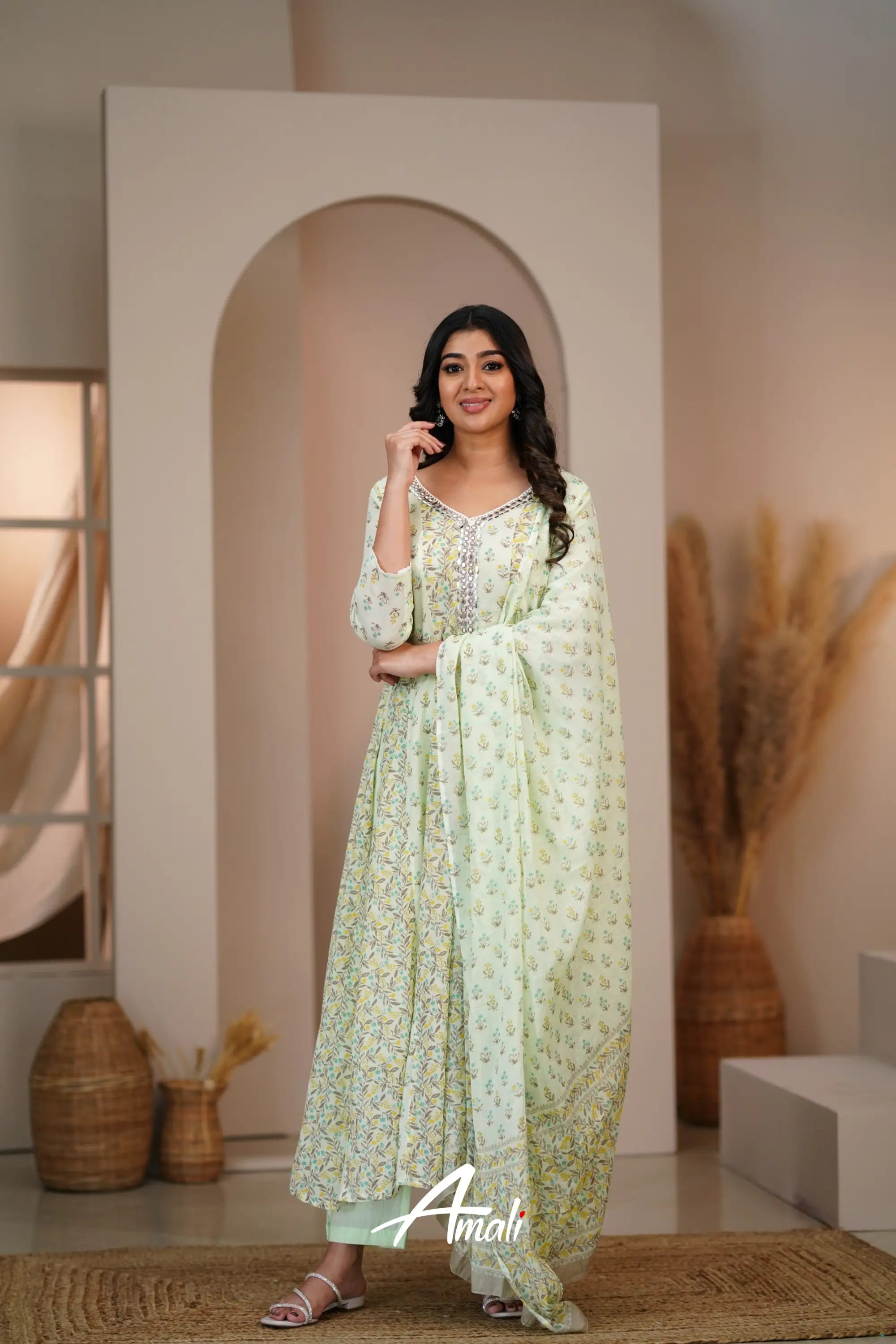 Pastel Green Cotton Anarkali Anarkalis