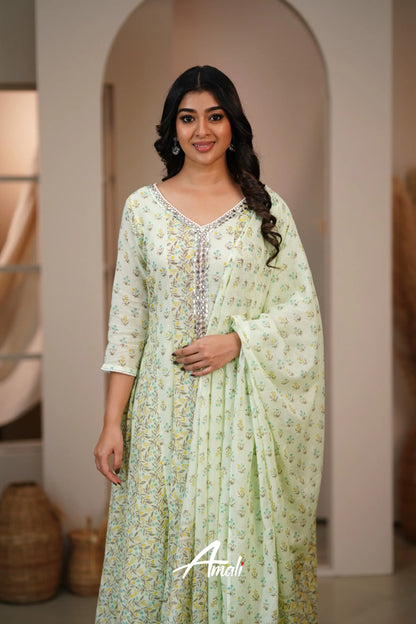 Pastel Green Cotton Anarkali Anarkalis