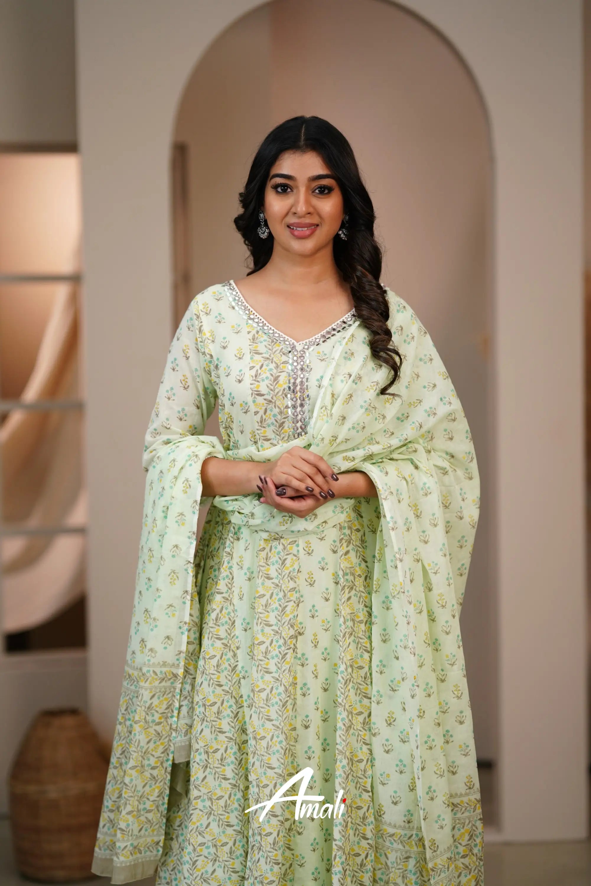 Pastel Green Cotton Anarkali Anarkalis