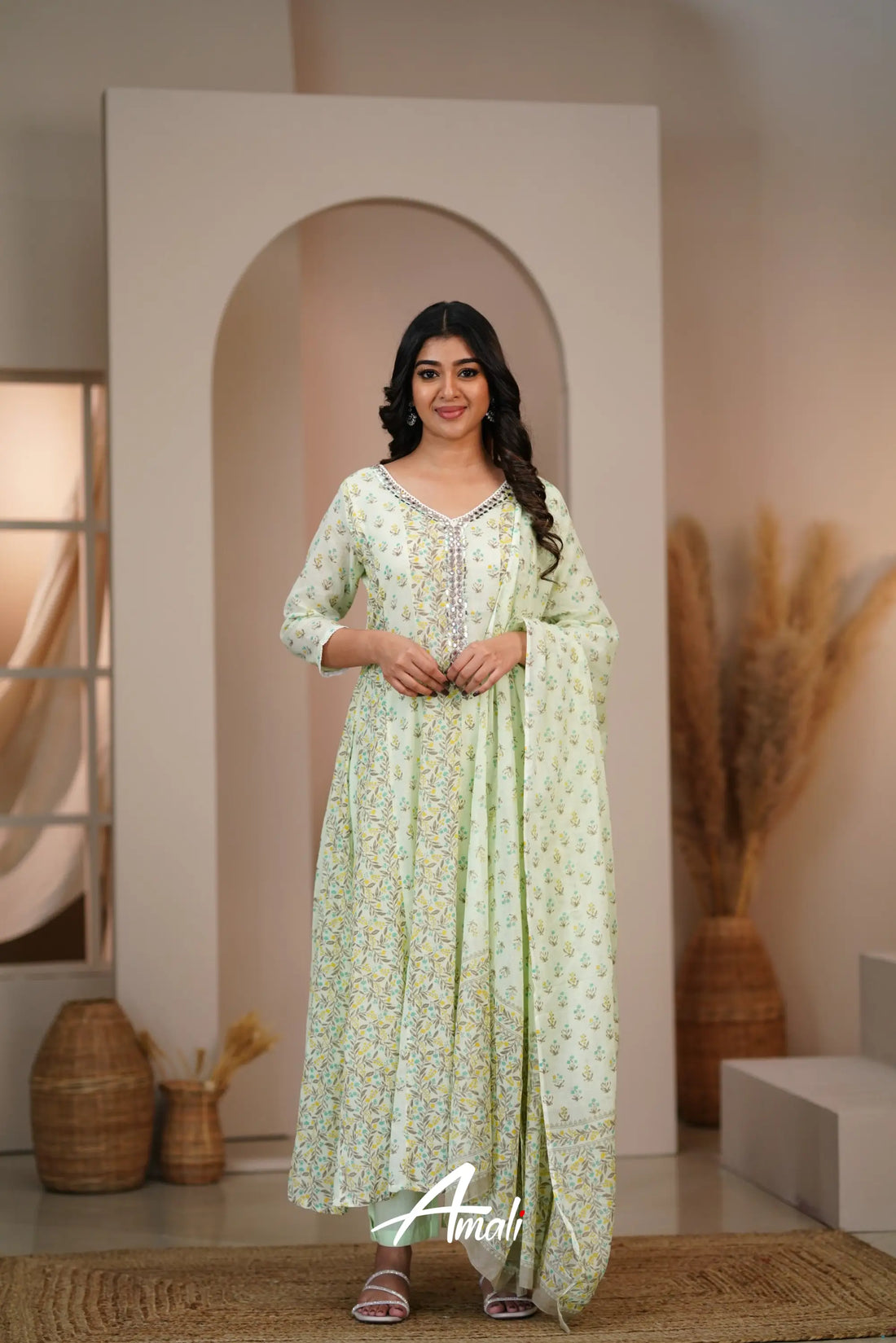 Pastel Green Cotton Anarkali Anarkalis