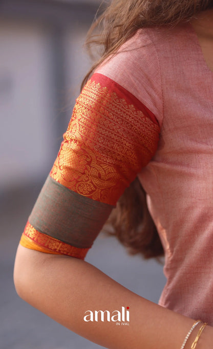 Pastel Pink and Reddish Maroon Chettinad Cotton Salwar Set - salwar