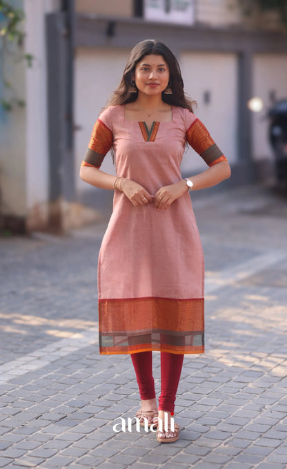 Pastel Pink and Reddish Maroon Chettinad Cotton Salwar Set - salwar
