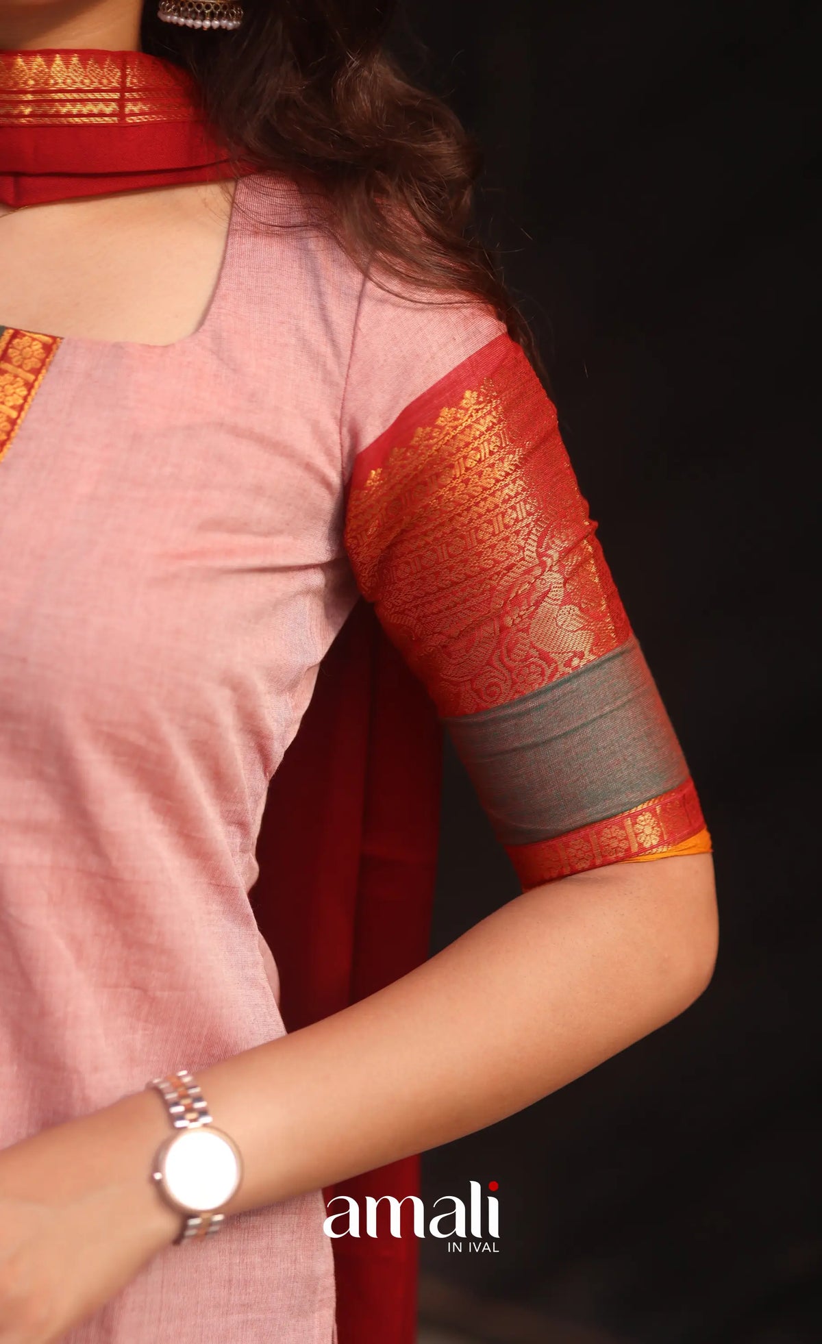 Pastel Pink and Reddish Maroon Chettinad Cotton Salwar Set - salwar