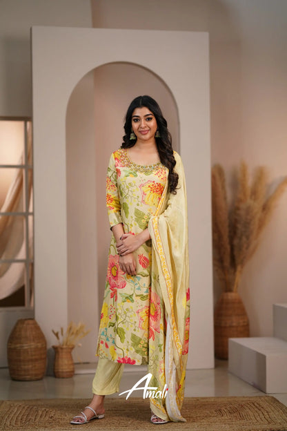 Pastel Yellow Crepe Salwar Anarkalis