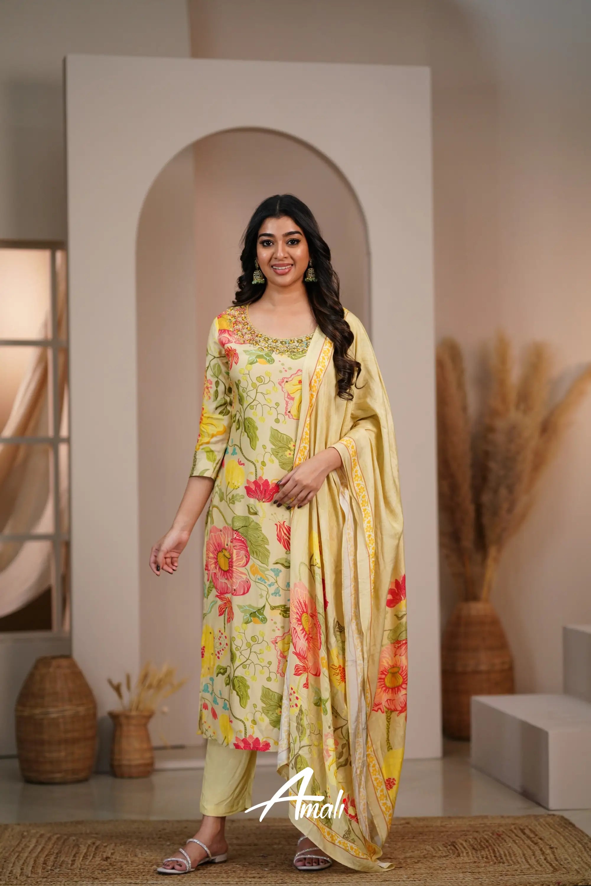 Pastel Yellow Crepe Salwar Anarkalis