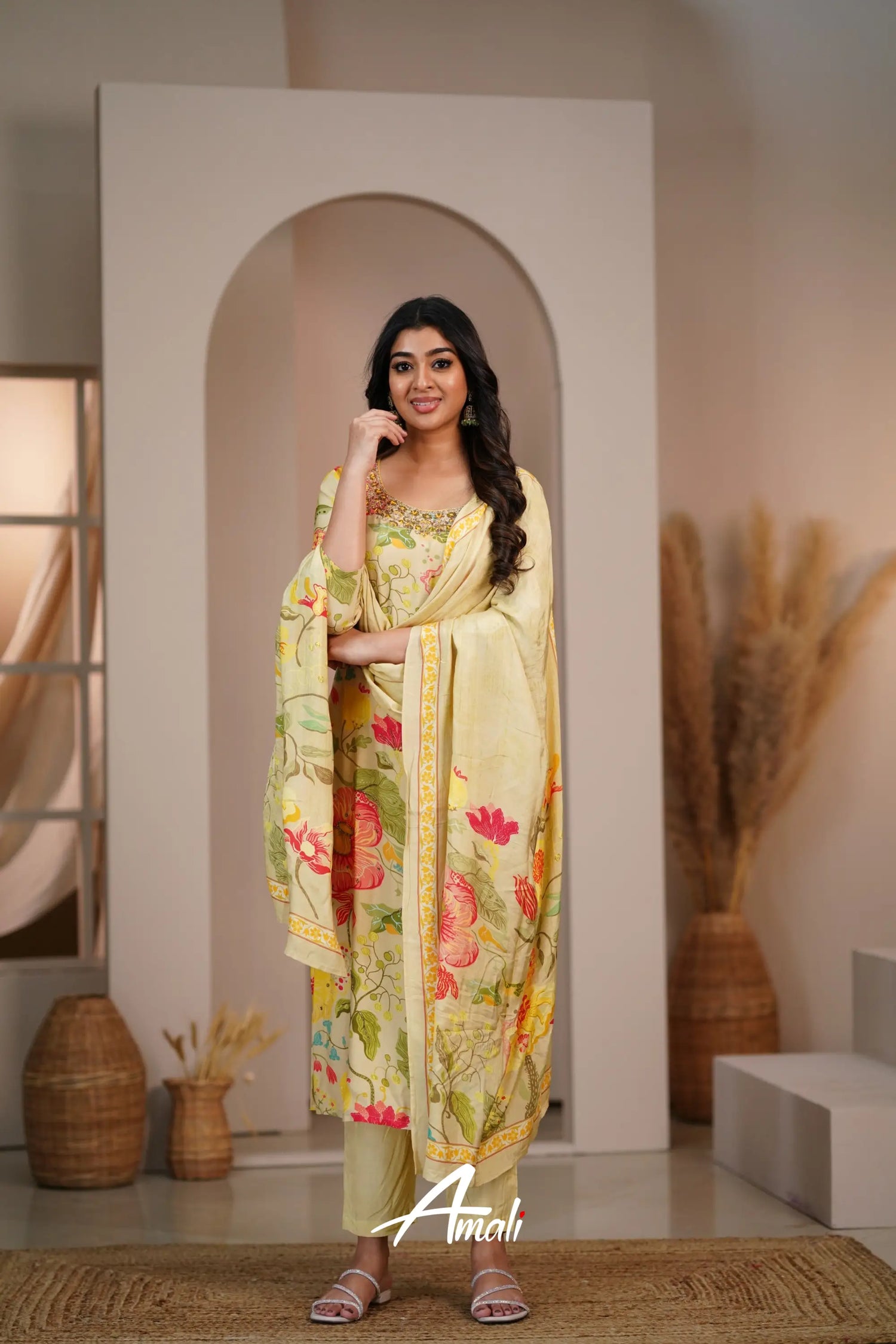 Pastel Yellow Crepe Salwar Anarkalis