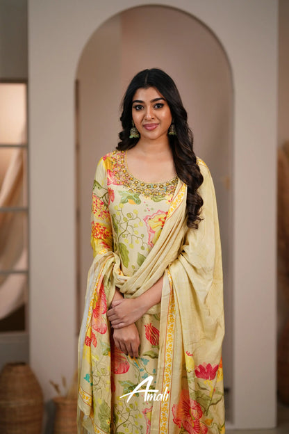 Pastel Yellow Crepe Salwar Anarkalis