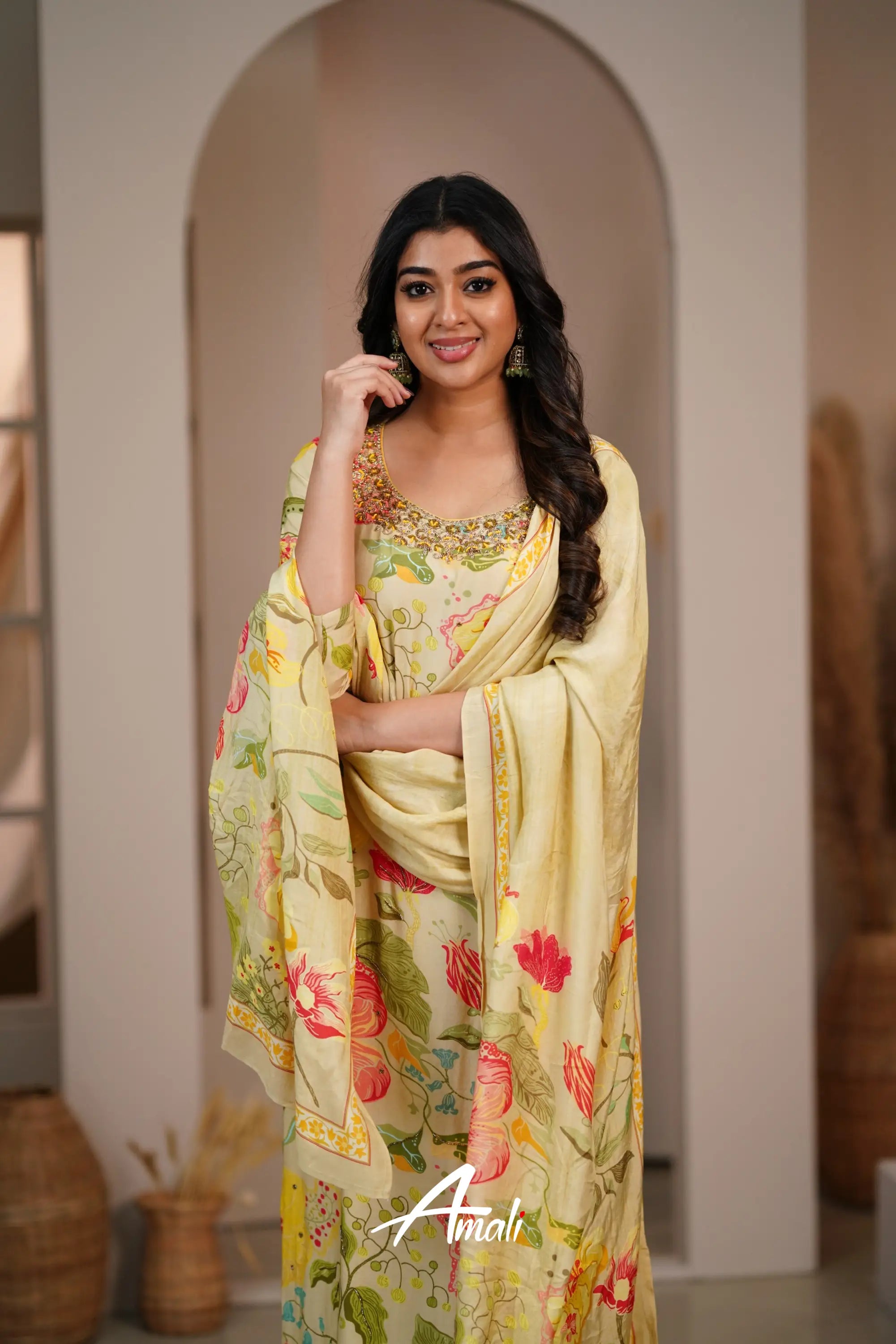 Pastel Yellow Crepe Salwar Anarkalis